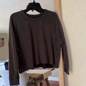 Women's Dark Gray Distressed Crop Crewneck